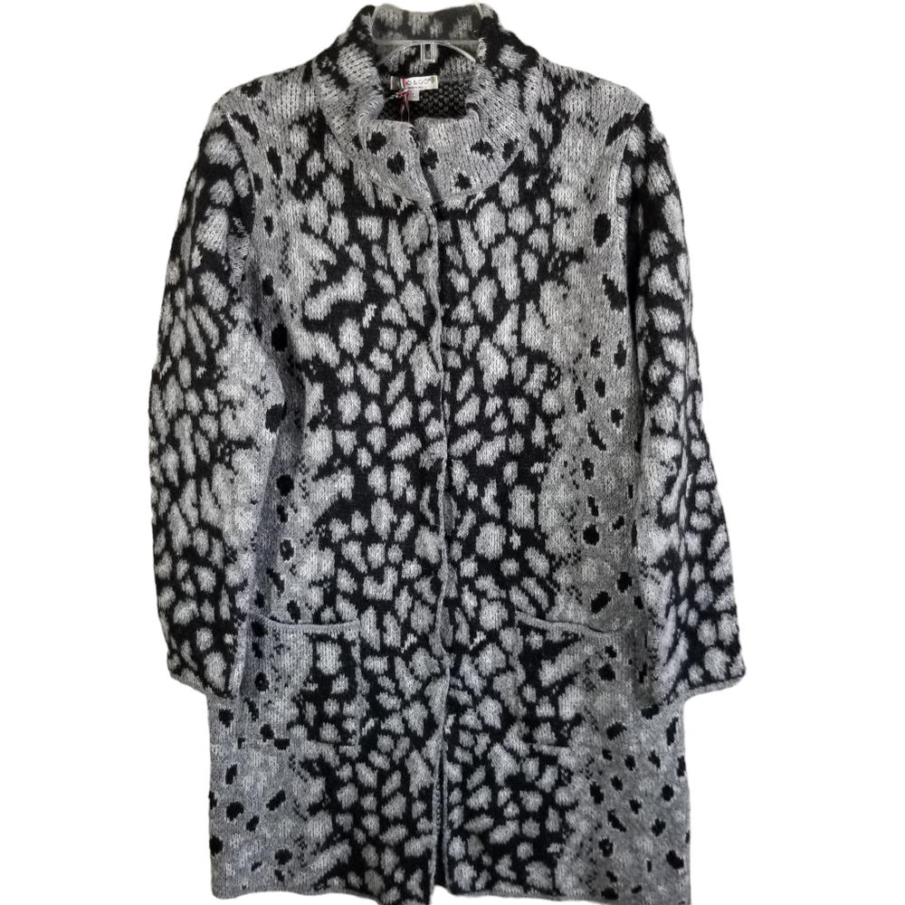 Gio Gio Women's Large Gray Animal Print Wool Mohair‎ Blend Duster Cardigan